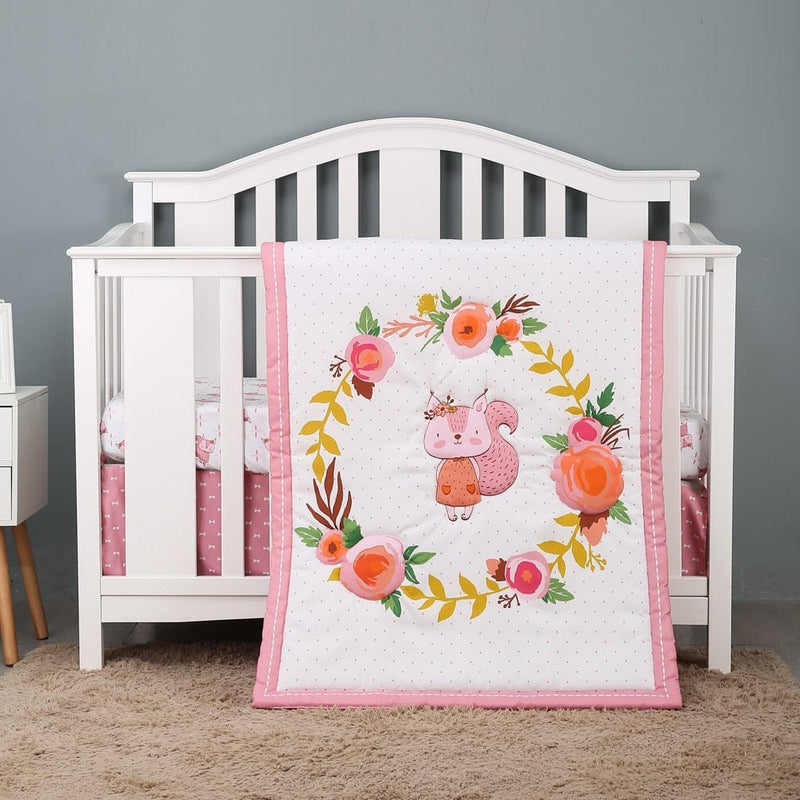 Pink Squirrel 0398 "Animal Fun" 3PC Baby Crib Bedding Crib Set -The Palm Beach Baby