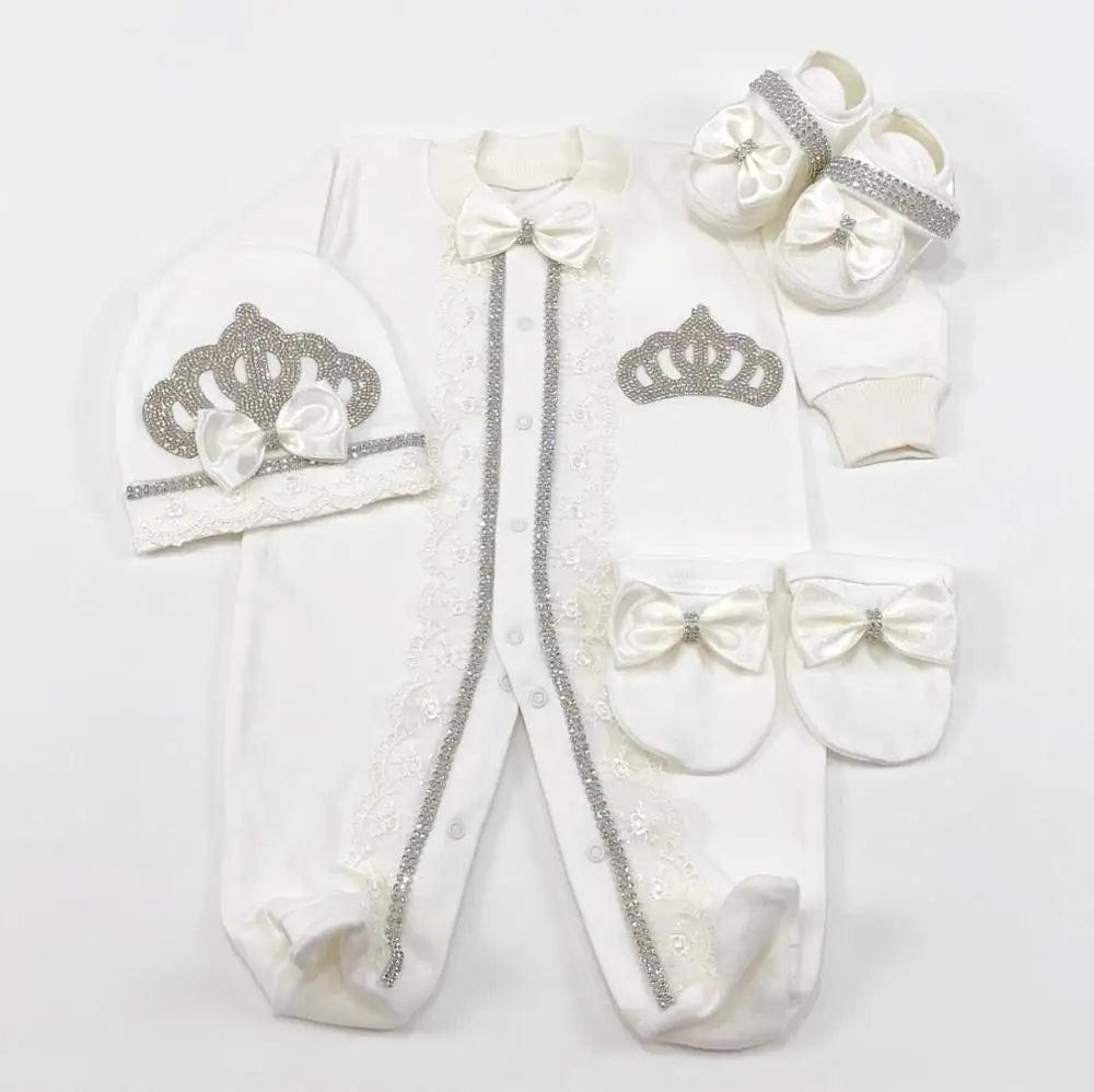 babies and kids Clothing Luxurious HRH Crown Baby Layette - Silver -The Palm Beach Baby