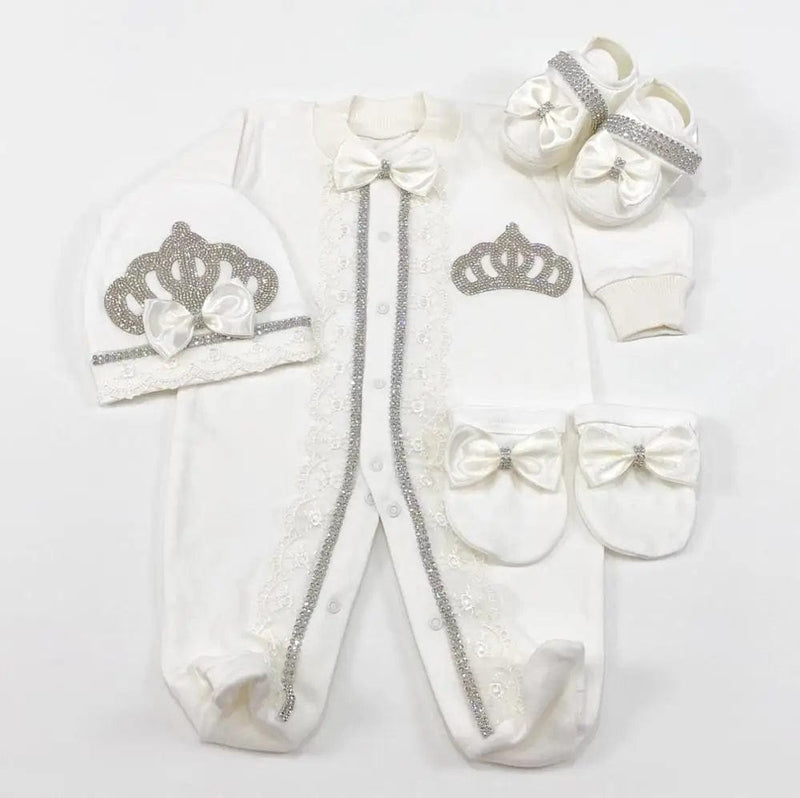 babies and kids Clothing silver white / newborn size 52 Luxurious HRH Crown Baby Layette - Silver -The Palm Beach Baby