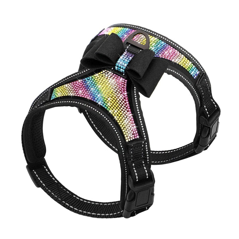 pet harness Colorful Black / S DIVA Pet Refective Rhinestone Harness With Bow -The Palm Beach Baby