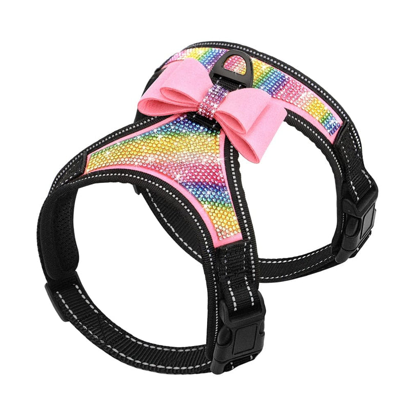 pet harness Colorful Pink / S DIVA Pet Refective Rhinestone Harness With Bow -The Palm Beach Baby