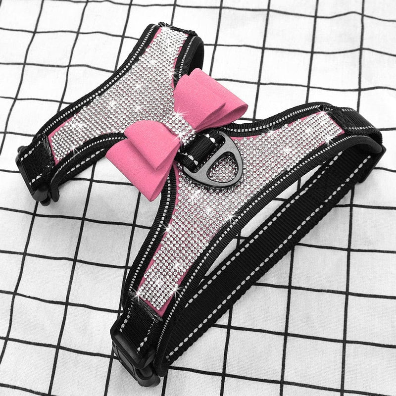pet harness DIVA Pet Refective Rhinestone Harness With Bow -The Palm Beach Baby