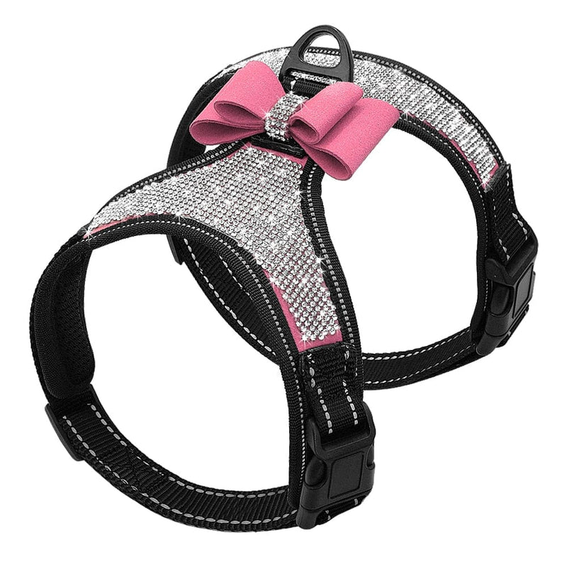 pet harness Pink / S DIVA Pet Refective Rhinestone Harness With Bow -The Palm Beach Baby
