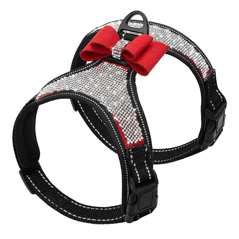 pet harness Red / S DIVA Pet Refective Rhinestone Harness With Bow -The Palm Beach Baby