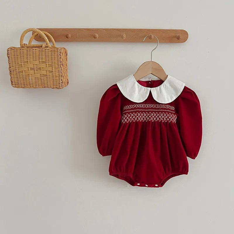 babies and kids Clothing A6057-romper / 3M(66) "Olivia" Little Girl's Smocked Red Dress or Romper -The Palm Beach Baby
