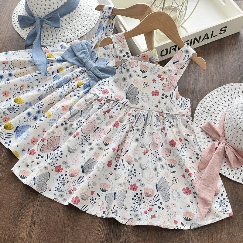 babies and kids clothing "May Belle" Flower And Butterflyl Print Dress With Hat -The Palm Beach Baby