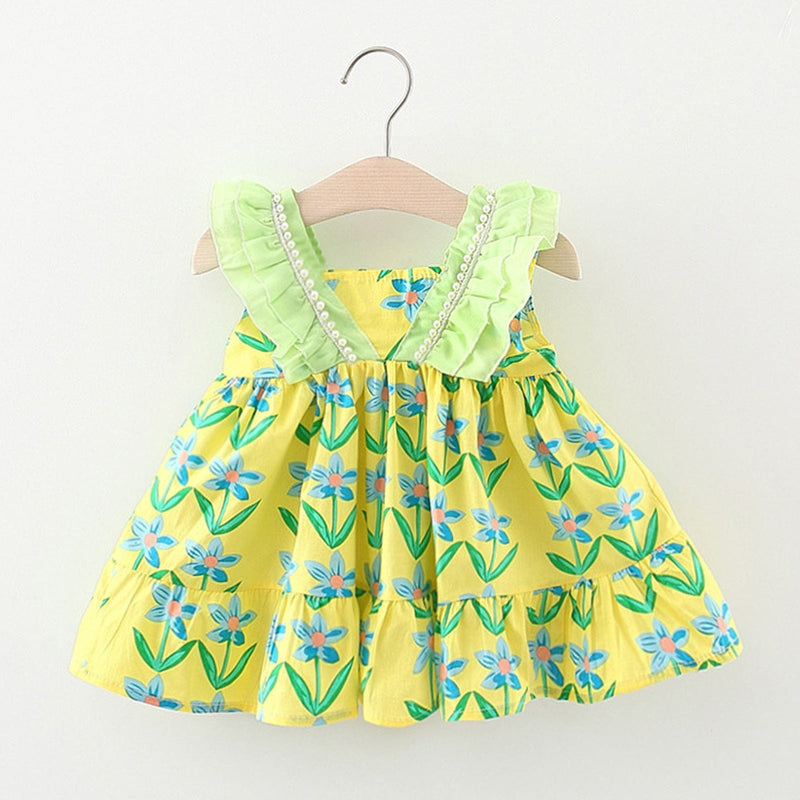 babies and kids Clothing Yellow / 3-4 Years / United States "Summer Flowers" Little Girl's Summer Print Dress -The Palm Beach Baby