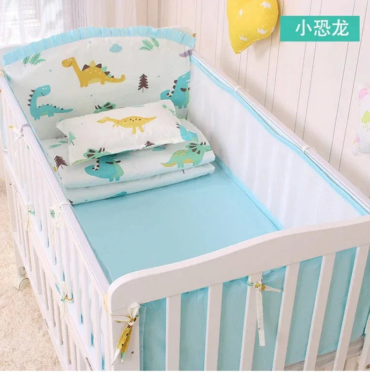 Soft Cotton 5-Piece Set Baby Crib Bedding Set - Cute 'Blue Dinosaur' - The Palm Beach Baby