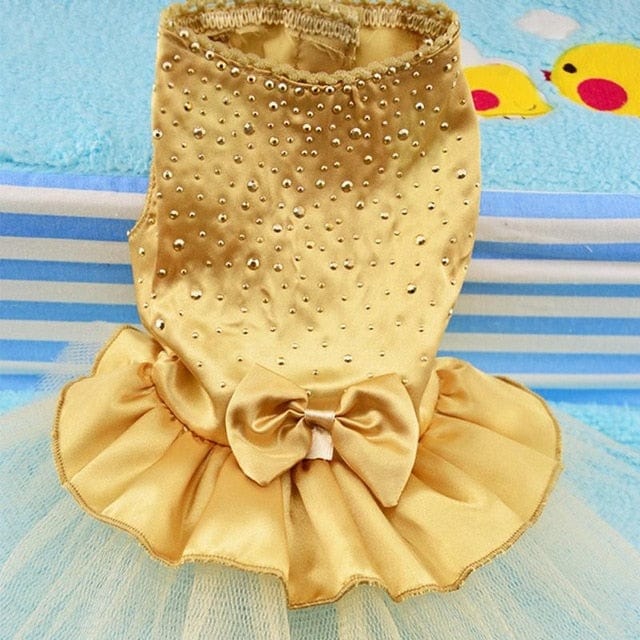pet clothes champagne / XS "Princess Sweet" Rhinestome Party Dress -The Palm Beach Baby