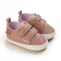 pink faux leather baby shoes for infants with Velcro straps for easy wear