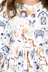 Stay Spooky 3/4 Sleeve Pocket Twirl Dress for Girls - The Palm Beach Baby