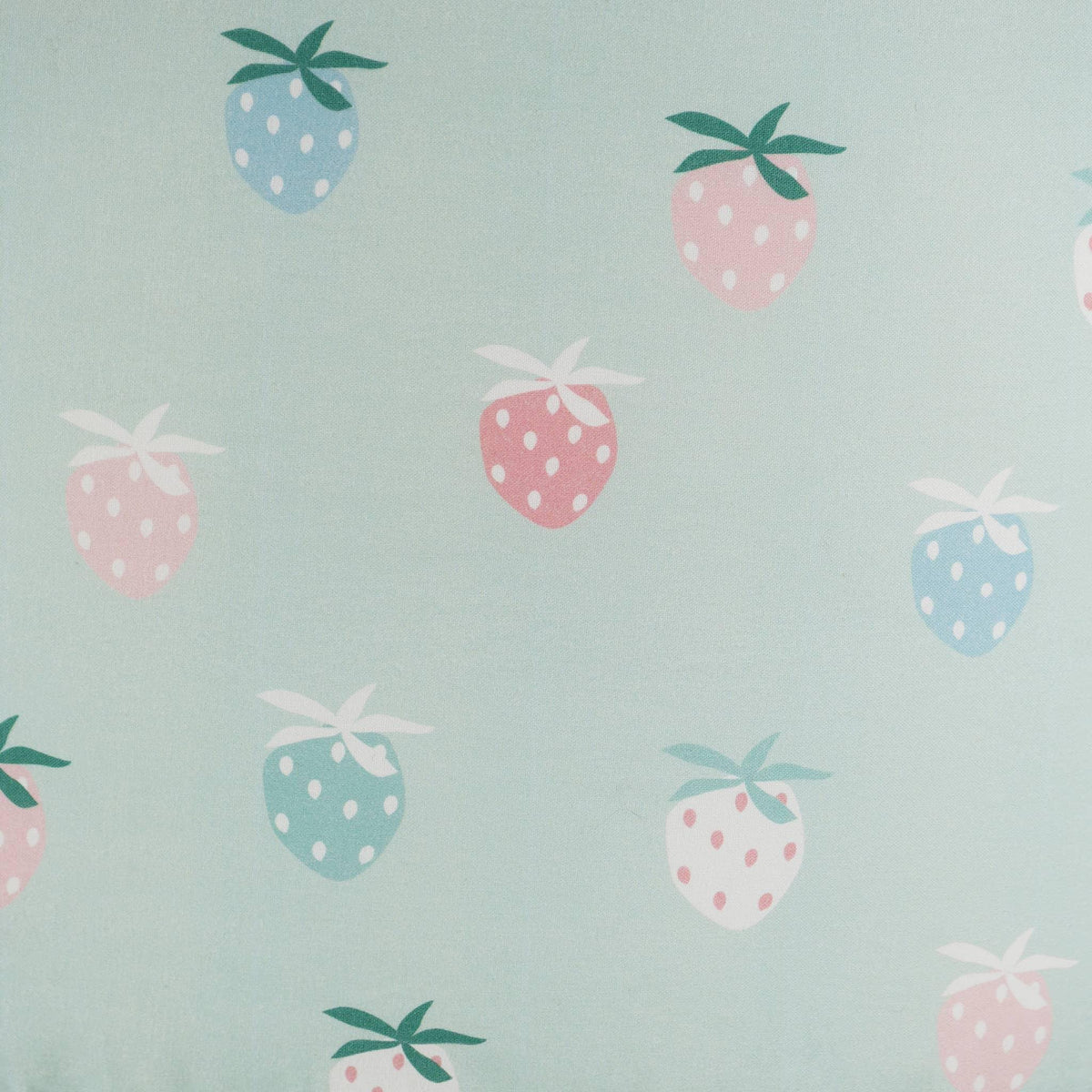 Close-up of toddler round floor cushion in pastel colors with strawberry pattern for kids