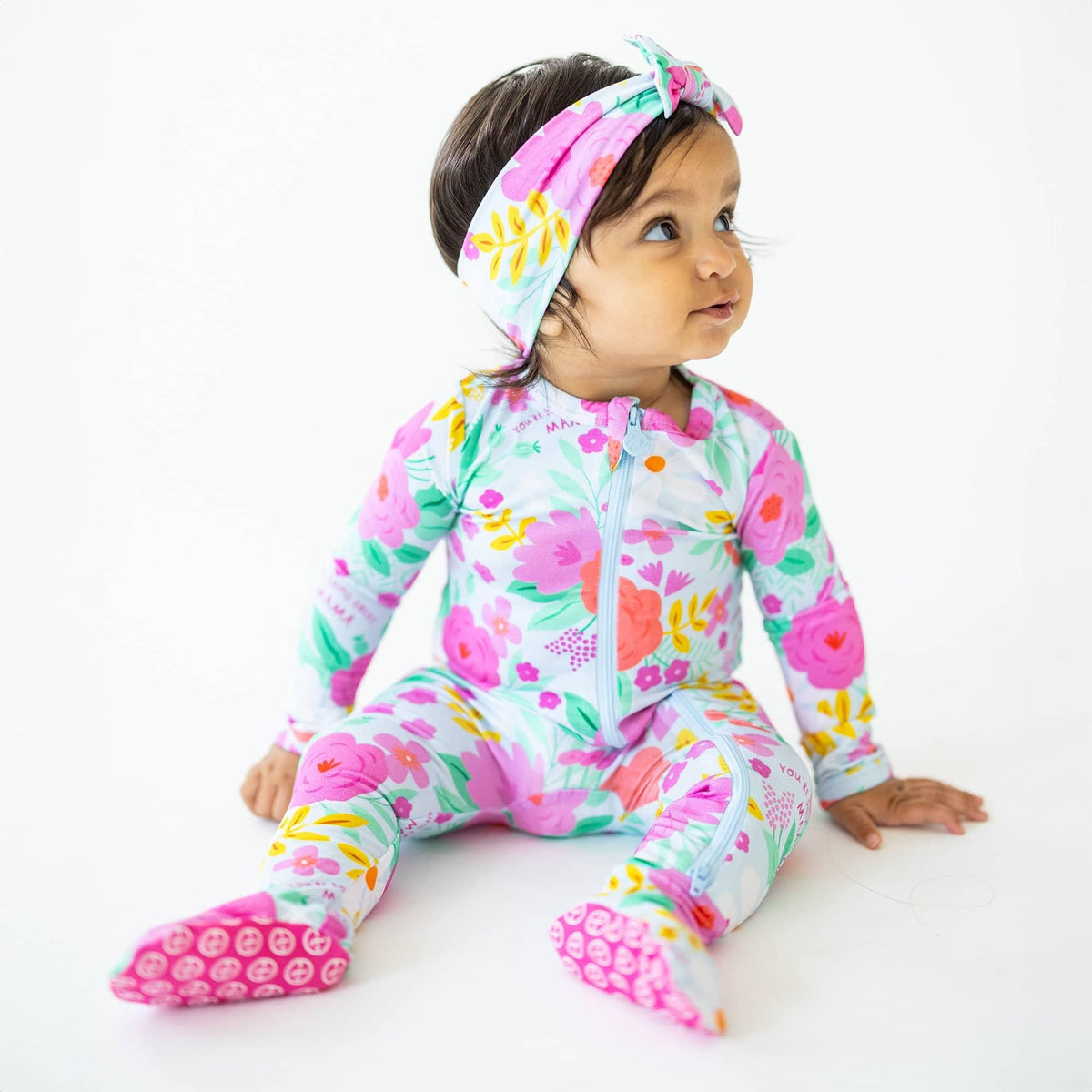 Raising Mama Floral Baby Footie Pajamas with Headband - The Palm Beach Baby