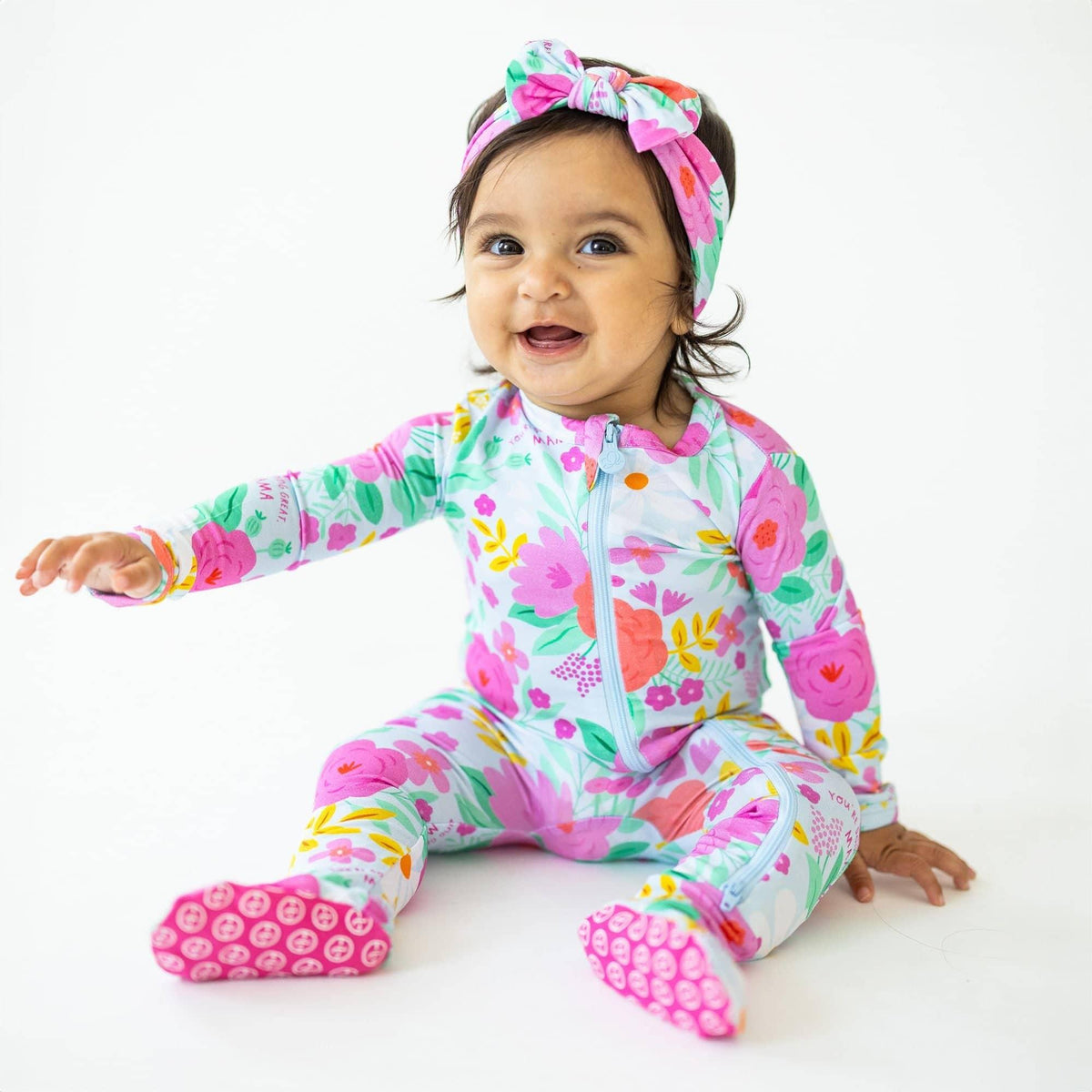 Raising Mama Floral Baby Footie Pajamas with Headband - The Palm Beach Baby