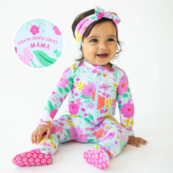 Raising Mama Floral Baby Footie Pajamas with Headband - The Palm Beach Baby