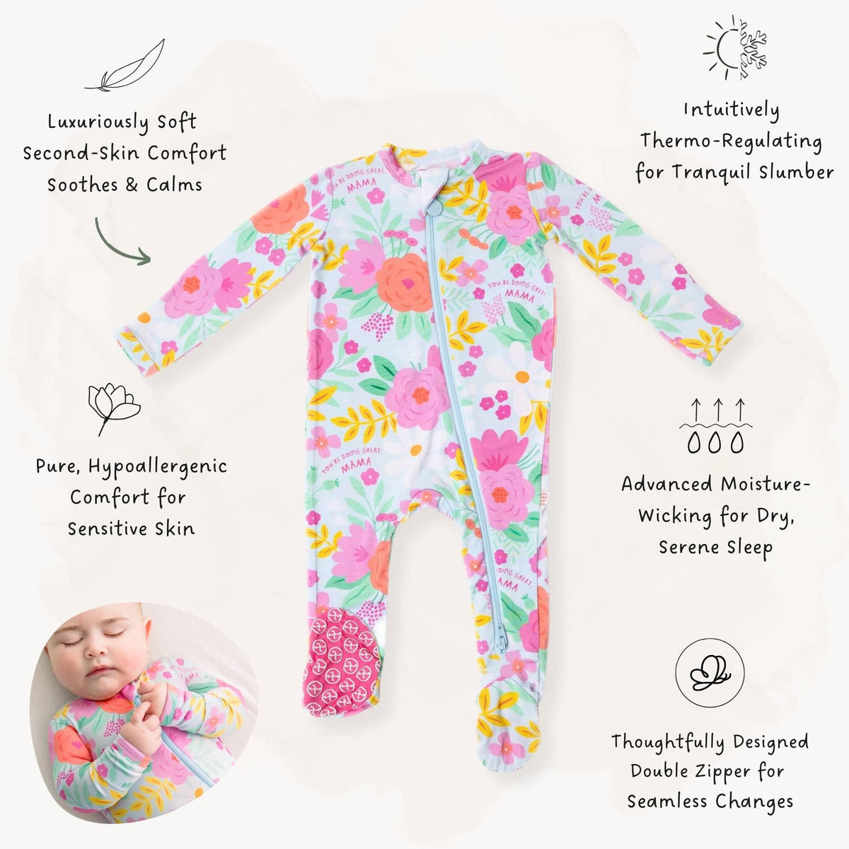 Raising Mama Floral Baby Footie Pajamas with Headband - The Palm Beach Baby