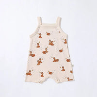 beige floral baby romper with fox print for infants sleeveless one-piece
