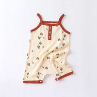 cream floral baby romper with rust trim and buttons sleeveless toddler size