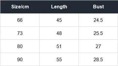 Size chart for floral baby romper showing length and bust measurements in centimeters for sizes 66 to 90
