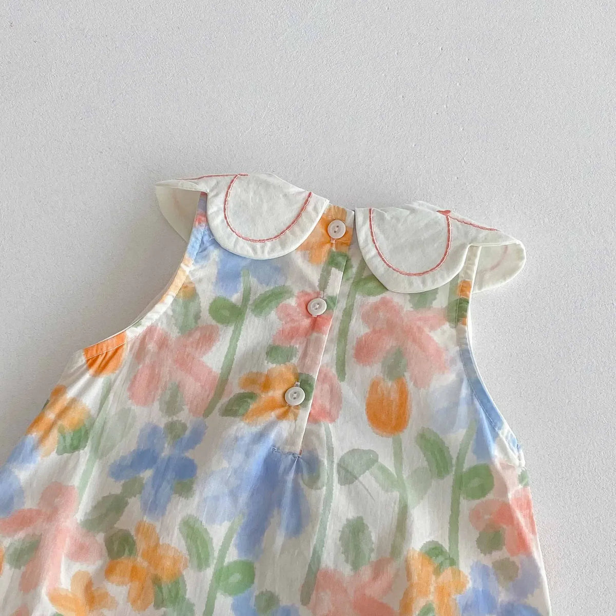 baby floral romper with embroidered collar sleeveless pastel colors size newborn