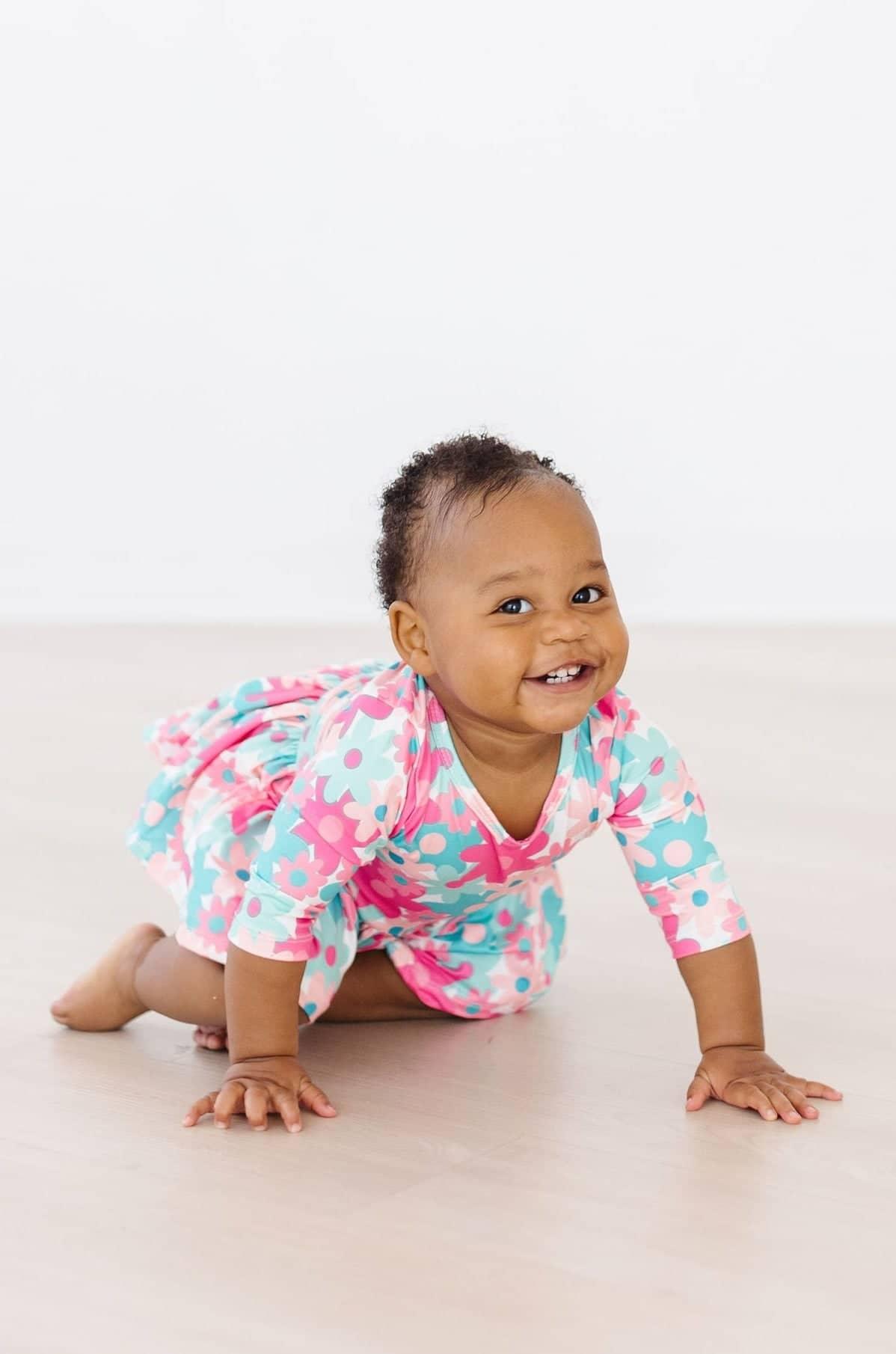 Petal Perfection Floral Toddler Twirl Bodysuit 3/4 Sleeve - The Palm Beach Baby