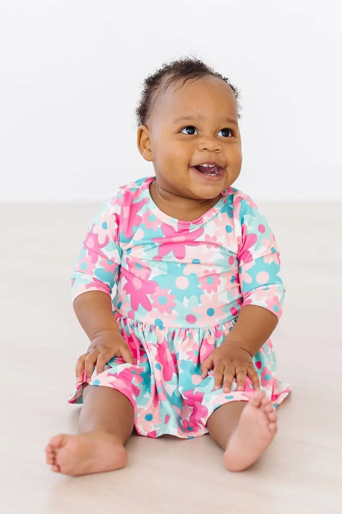Petal Perfection Floral Toddler Twirl Bodysuit 3/4 Sleeve - The Palm Beach Baby