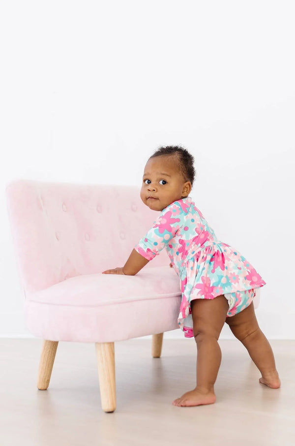 Petal Perfection Floral Toddler Twirl Bodysuit 3/4 Sleeve - The Palm Beach Baby