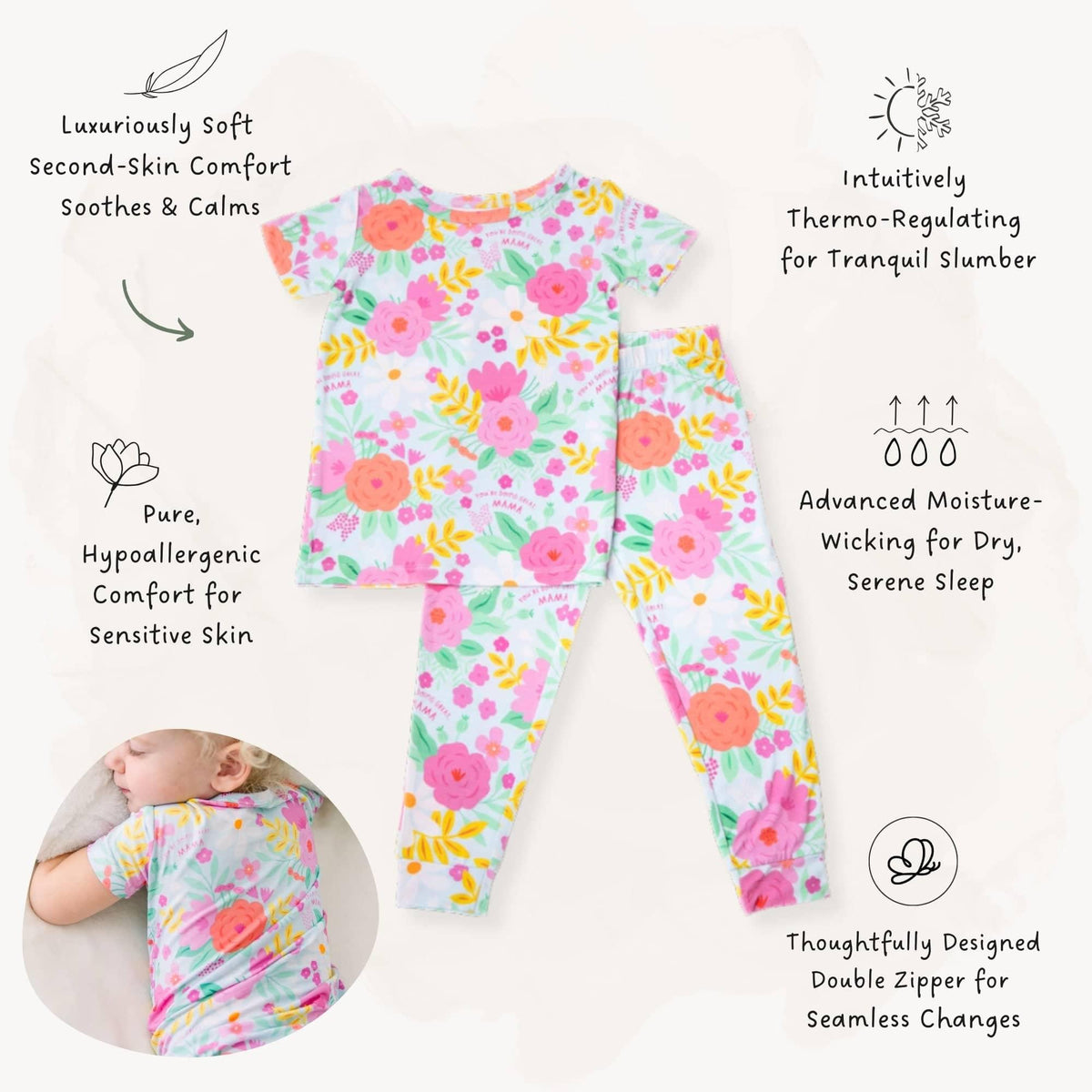 Raising Mama Flower Print Toddler Pajama Set - Cute & Comfy - The Palm Beach Baby
