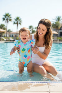 Baby blue flutter sleeve bodysuit with colorful popsicle print for infants
