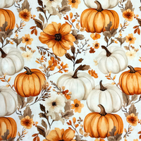 Pattern of pumpkins and flowers on a light background