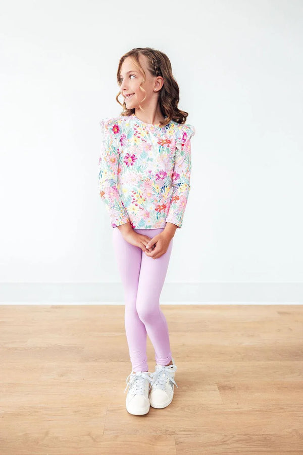 toddler girls floral print ruffle tee long sleeve in pastel colors