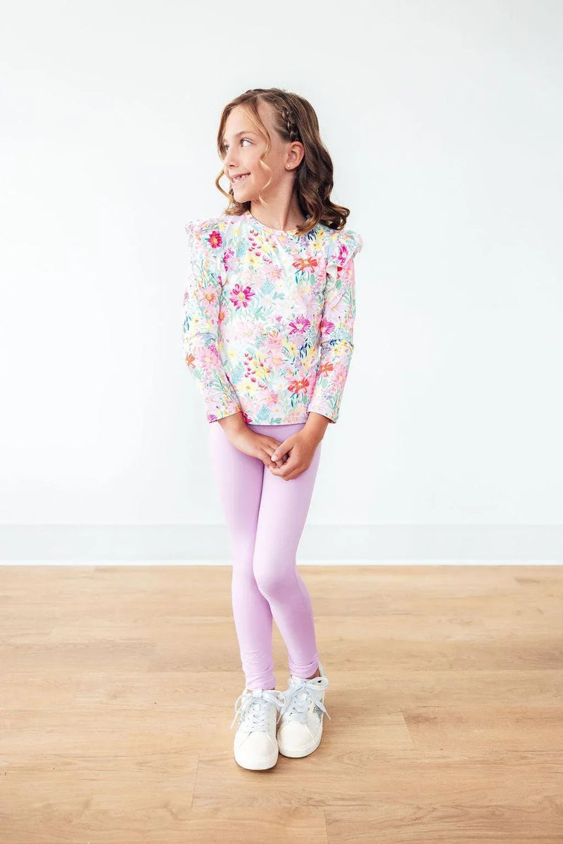 toddler girls floral print ruffle tee long sleeve in pastel colors