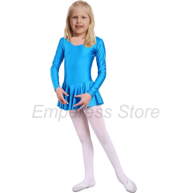 Girls blue ballerina tutu dress with long sleeves for kids, size suitable for young children