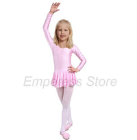 Girls pink ballerina tutu dress with long sleeves for kids, featuring a flared skirt and matching tights
