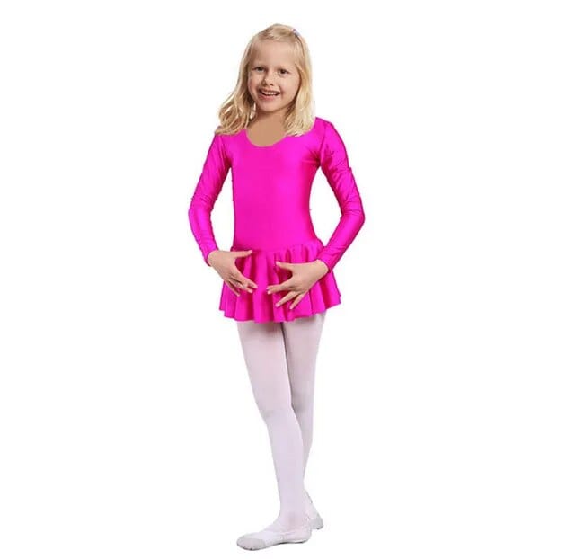 Girls bright pink ballerina tutu dress with long sleeves for kids