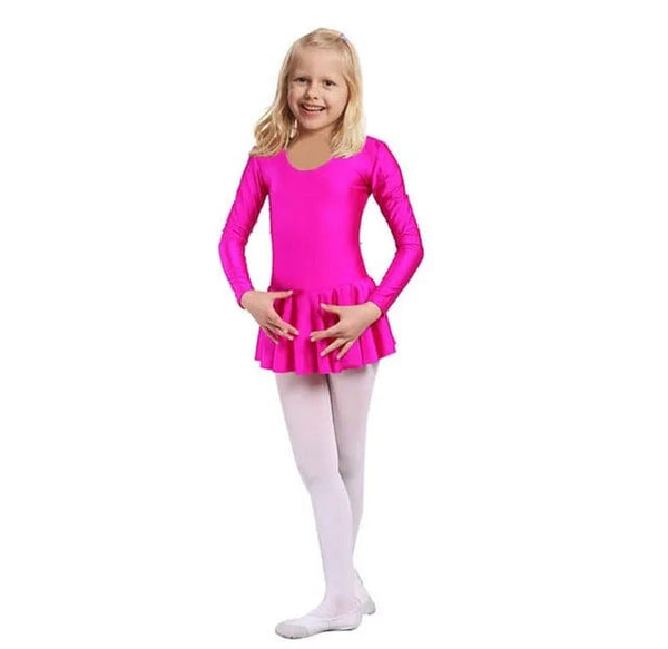 Girls bright pink ballerina tutu dress with long sleeves for kids