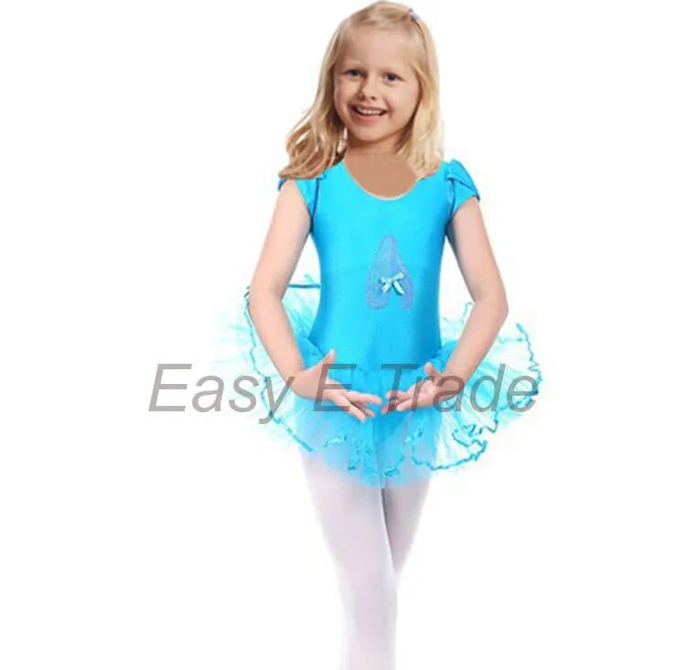 Girls turquoise ballet tutu dress for kids with bow detail and ruffled skirt