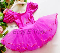 Girls bright pink ballet tutu dress with puff sleeves for toddlers and young kids