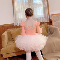 girls ballet tutu dress in pink with long sleeves and ruffle detail for kids