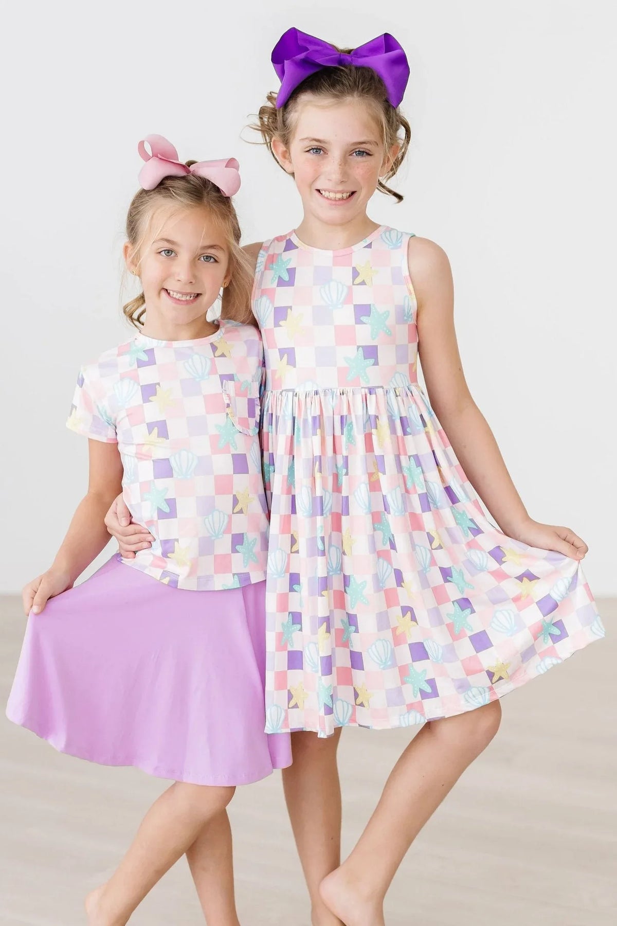 Girls pastel checkered twirl tank dress in size 7-8 with sleeveless design girls beach dress