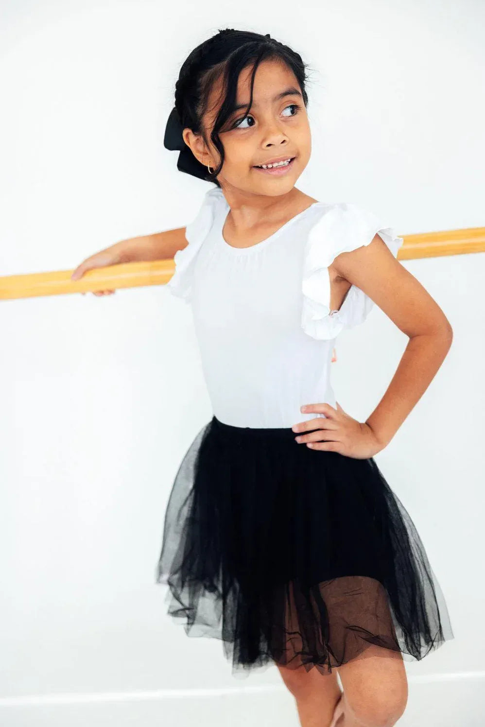 Girls black tutu shorts for kids by Mila and Rose with layered tulle design