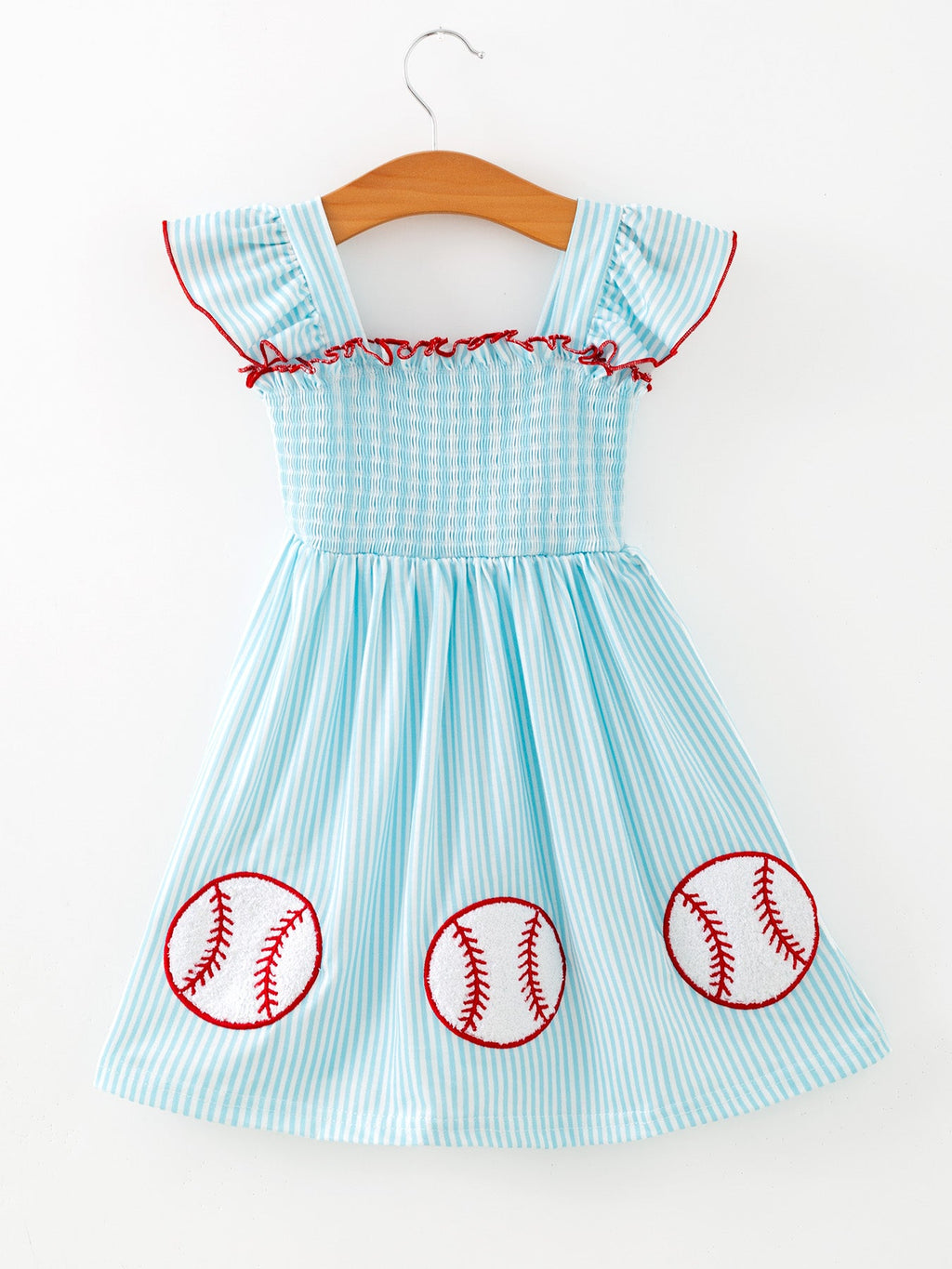 Girls Blue Baseball Dress with Ruffles by Rylee Faith — The Palm Beach B –  The Palm Beach Baby