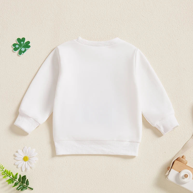White cotton girls bow clover sweatshirt with long sleeves for kids