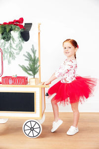 Girls candy cane tutu leotard by Mila & Rose in white and red with 3/4 sleeves for toddlers