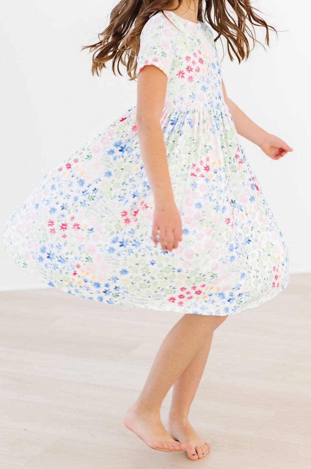 Sunshine Meadow Girls Floral Twirl Dress S/S Pocket - The Palm Beach Baby