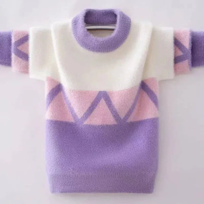 Girls Geometric Pullover Sweater Soft Warm Knit - The Palm Beach Baby