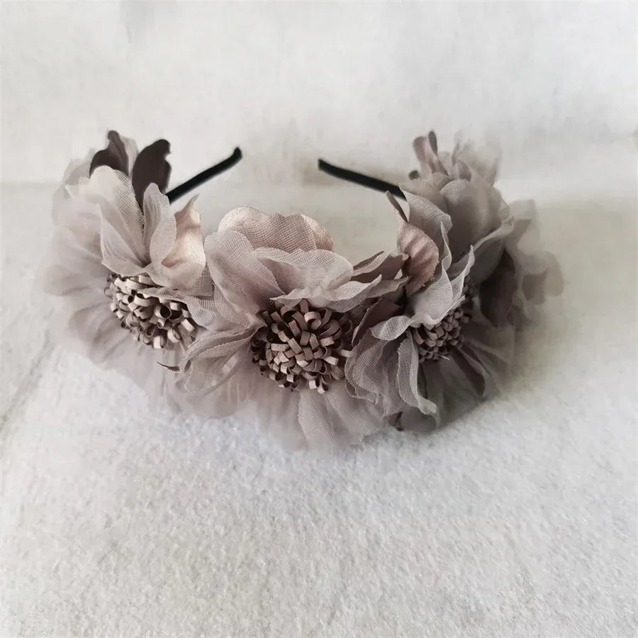 Girls headband with soft beige fabric flowers for babies and kids accessories
