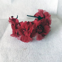 Girls red floral headband with large fabric flowers for babies and kids accessories