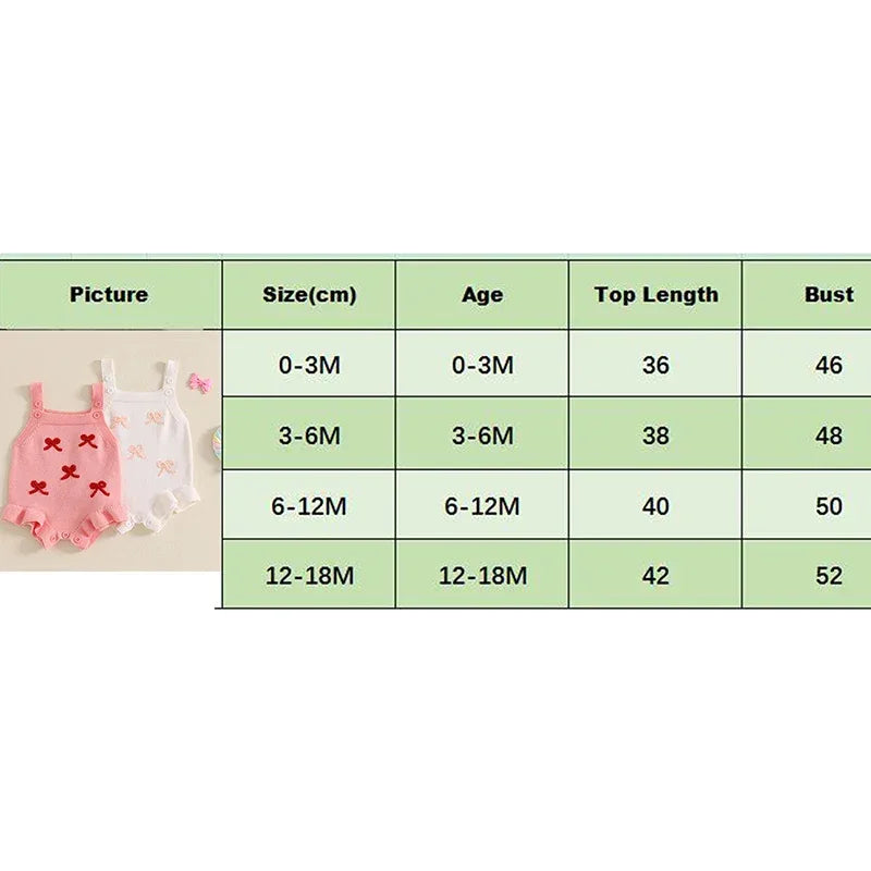 Girls pink and white knitted romper overalls for babies aged 0 to 18 months with bow details