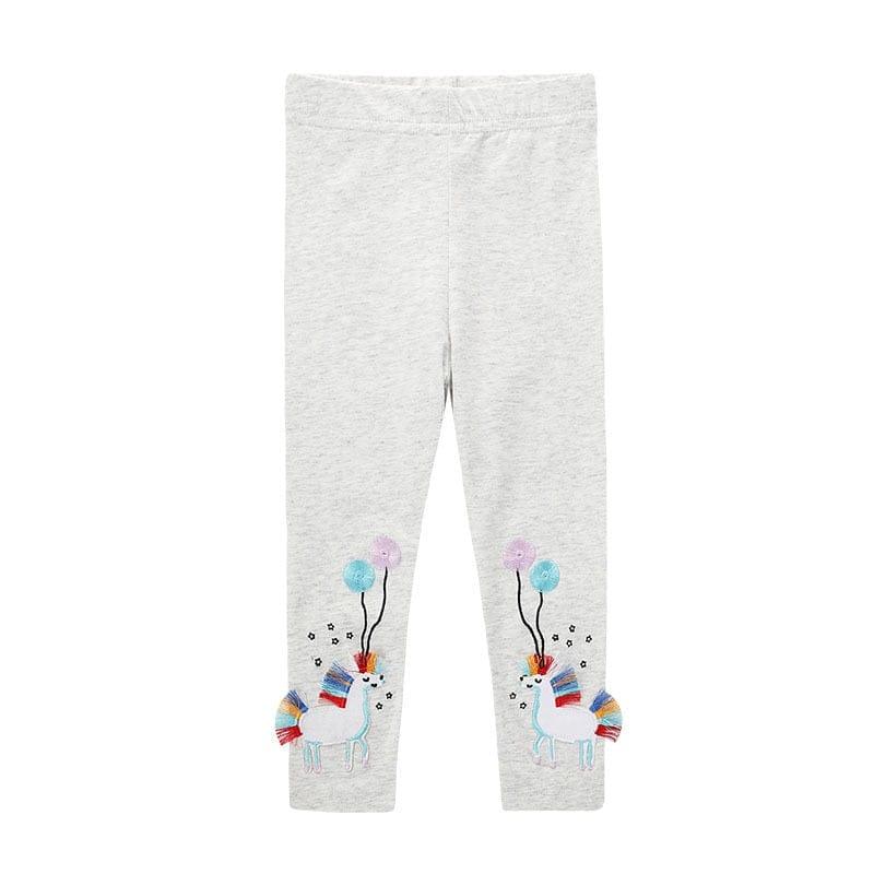 girls leggings with horse and balloon print light gray toddler size with colorful balloon and horse design